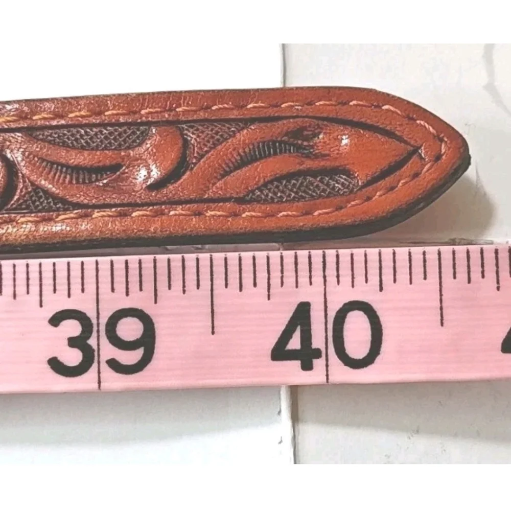 Vtg Nocona Hand Crafted Braided Brown Leather Belt Sz 34 Western Etched Buckle